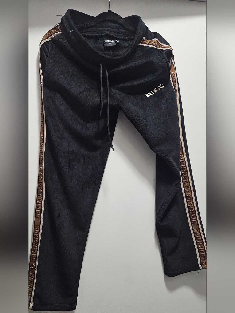 Black Joggers with Brown Logo Side Tape